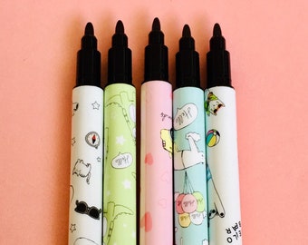2 random bear black markers, bullet journal supplies, cute markers, kawaii markers, double sided markers, office markers, markers for notes