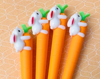 kawaii rabbit pen, Chubby carrot and rabbit pen, Kawaii rabbit pen,  bunny pen, rabbit pens, office pens, spring novelty pens