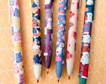 kawaii teddy bear pens, cute bear pens, Kawaii stationery, bear ball point pens, sweet bear pens, set of 2 pens, lucky dip of 2 pens, Kawaii