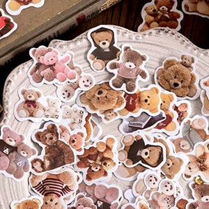 Random lot of 12 teddy bear stickers, teddy bear stickers, bear stickers, kawaii teddy stickers, junk journal supplies, bear planner sticker