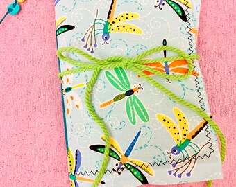 Cute Colorful Dragonfly journal, upcycled junk journal, handmade diary, travel notebook, insect journal, entomology journal, writer gift