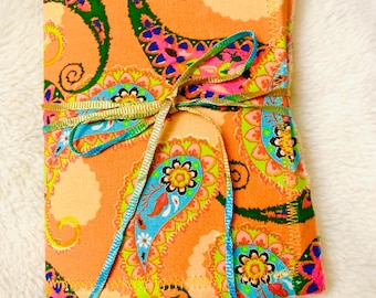 Orange Paisley Fabric Junk Journal, junk journals, retro journal,  Handmade Travel Notebook, travelers notebook, junk journal handmade