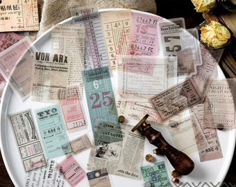Vintage vellum paper stickers, Vintage Tickets 50 pieces, Vintage ticket stickers, Vintage ephemera papers, junk journals, tickets, antique