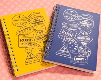 Travel Notebook, Travel Journal, A6 notebook, pocket notebook, blue journal, mustard journal, kawaii journals, Junk Journal Supplies, Cute