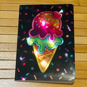 Lindo cuaderno en blanco de helado, cuadernos en blanco kawaii, cuadernos de comida, diarios de helados y primavera, diario holográfico para niños, notas