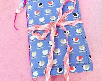 Sweet baby bird junk journal, birdy diary, bird notebook, fabric notebook, upcycled journal, handmade junk journal, journal birthday gift