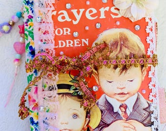 Handgefertigte Gebete für Kinder Junk Journal, Vintage Golden Book Journal, Vintage Junk Journal, Gebetstagebuch, Glaubenstagebuch, christliches Buch