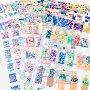 Asian food stickers, Asian juice stickers, kawaii foodie stickers, noodle stickers, chip stickers, two random kawaii sticker sheets, sticker