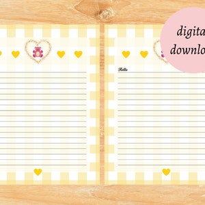 Juego de cartas Kawaii Bear, papelería imprimible, juego de cartas descargables, papel de carta de amigo por correspondencia, juego de papelería de osito de peluche, letras de osos amarillos