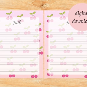 Kawaii-Kirschbrief-Set, druckbares Briefpapier, Kirsch-Briefset, Brieffreund-Briefpapier, Briefpapier-Set, Pastell-Kirsch-Briefset, Kirsche