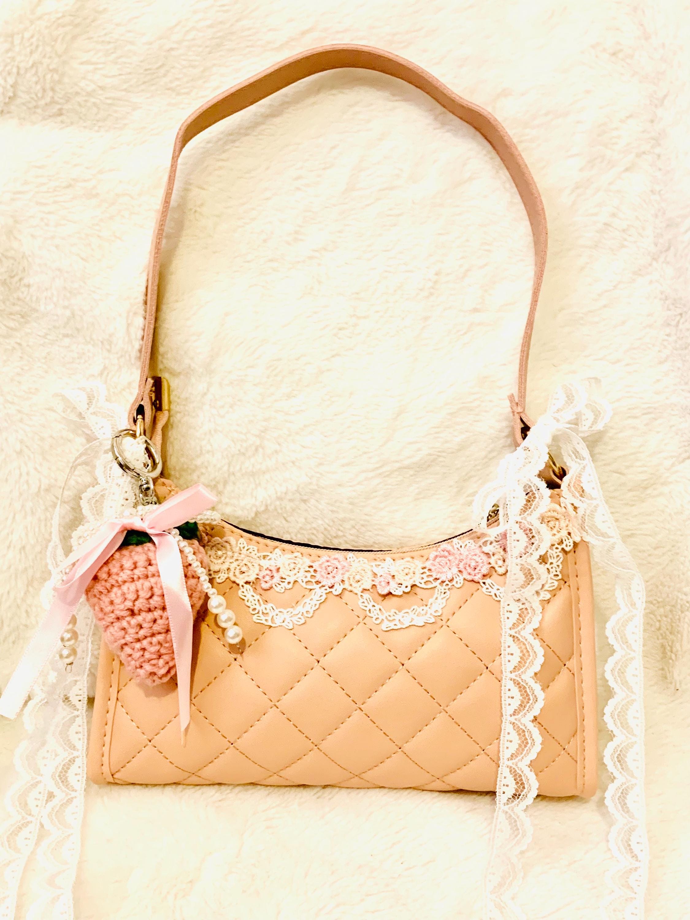 Pastel Pink Coquette Purse, Y2k Style Shoulder Bag, PU Purse