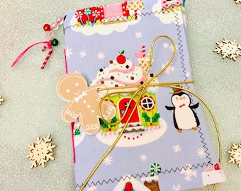 Kawaii Penguin gingerbread house junk journal, Gingerbread journal, sweet pastel Christmas journal, holiday journal gift, pastel blue winter