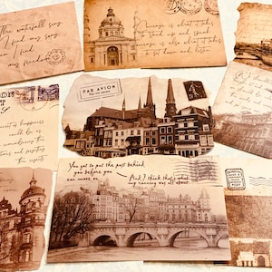 Vintage world travel postcard set of 4, random architecture postcards, building postcards, vintage style postcards, junk journal supplies
