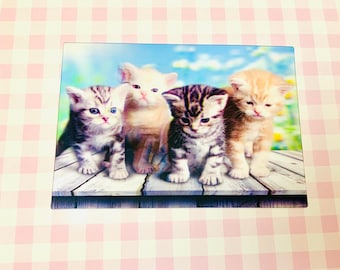 Kitten postcard, 3D print kitten postcard,  sweet kitten friends on wooden floor, snailmail postcard, postcrossing, kawaii cat postcard