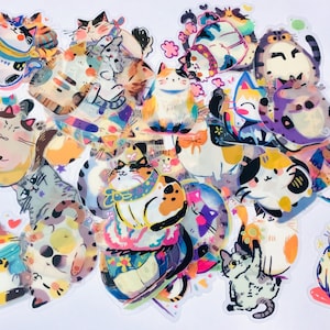 15 silly cat stickers randomly assorted, luckily dip 15 kitty cat stickers, cute cat stickers for scrapbooking, cat journal stickers, plan