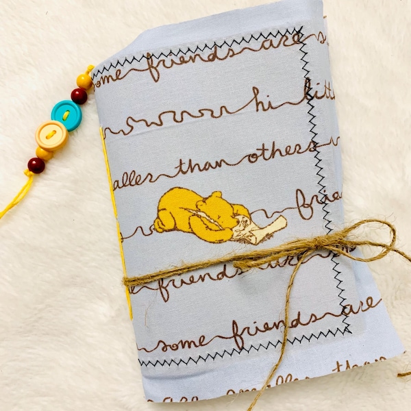 Diario de tela con osito de peluche, un bonito y nostálgico diario con osito de peluche y páginas teñidas con té, álbum hecho a mano, diario de tela con osito de peluche, diario de cuentos.