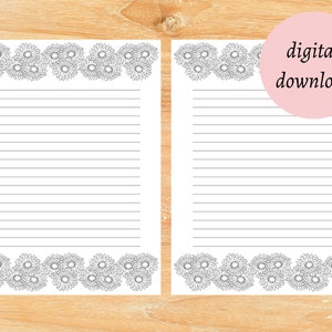 Black and White Daisy letter set, printable stationery, Daisy letter set, pen pal letter paper stationery set, Daisy letter writing paper