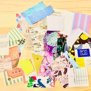 Little 20 piece junk journal scrap pack, upcycled small scrapbook pieces, leftover junk journal scraps, junk journal supplies, scrapbooking
