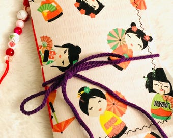 Japanisches Journal, Kokeshi Puppe handgefertigtes Journal, Neuheit Journal, japanisches Puppen Journal, Kawaii Journal, Kawaii Kleid Junk Journal, Album
