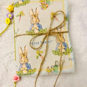 Rabbit junk journal, bunny junk journal, handmade Beatrix potter journal, scrapbook, travel journal, soft light blue rabbit journal, notes
