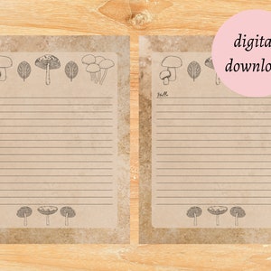 Conjunto de cartas para impressão de cogumelo vintage, artigos de papelaria para impressão, conjunto de cartas de cogumelo, cartas de amigos por correspondência, artigos de papelaria para impressão de fungos, diário de lixo eletrônico