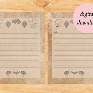 Vintage Mushroom Printable letter set, printable stationery, Mushroom letter set, pen pal letters, fungi printable stationery, junk journal