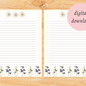 Getrocknete Blumen druckbare Briefe Set, druckbares Briefpapier, gepresste Blumen Brief Set, Brieffreund Briefpapier Briefpapier Set, Creme & Blumen