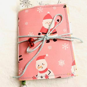 Pink Santa junk journal, Santa fabric journal, pink Christmas fabric journal, festive journal, holiday junk journal, December daily, holiday