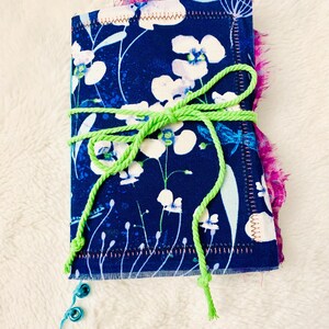 Boho floral junk journal, nature journal, travel junk journal, daily journal, fabric journal, blue dragonfly journal, handmade boho journal