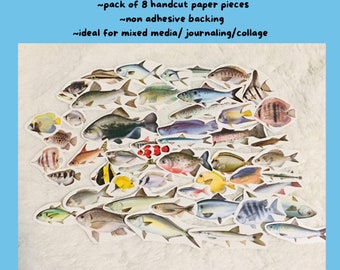 Vintage Fish Paper Cutouts (8pcs),  Sea Life Ephemera, Aquatic Collage papers, Marine Life Journaling (8 pcs), fish fussy cuts, fish diecuts