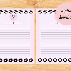Conjunto de cartas de gato Kawaii, artigos de papelaria para impressão, conjunto de cartas de gato para download, papel de diário, cartas de amigos por correspondência, papel de papelaria para download digital