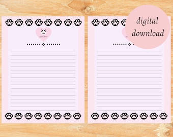 Kawaii Cat Letter Set printable, kawaii letter stationery paper, downloadable Pink Stationery Paper (Digital Download)