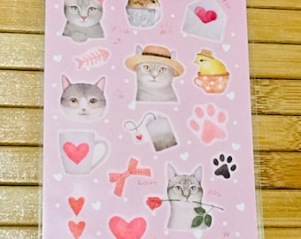 Cute cat stickers, Cat lover stickers, cat love stickers, kitten stickers, garden cat stickers, love sticker, journal sticker, junk journal