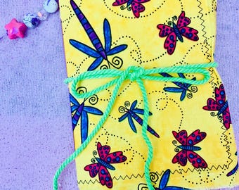 Yellow dragonfly and butterfly junk journal, handmade OOAK upcycled journal, garden journal, entomology journal, quirky colorful journal