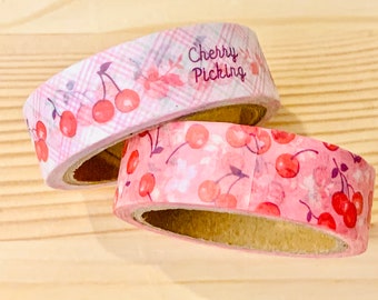 2 cherry washitapes, cherry lover washitape, pink cherry washitape, red and white cherry washitape, fruit washitape, cherry masking tape