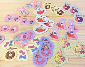 Kawaii Rabbit Stickers, scrapbooking stickers, planner stickers, Gold Foil and Pastel bunny Stickers (40pcs), snail mail stickers