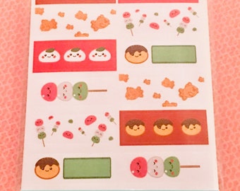 Kawaii Japanese Food Stickers, Dango & Yaki Treats (2 Sheets), food stickers, kawaii planner stickers