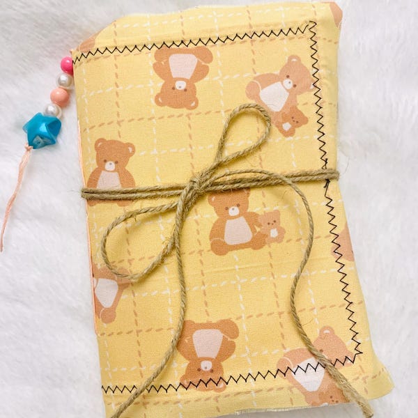 Diario de tela con forma de osito de peluche, diario kawaii con forma de osito de peluche amarillo, cuaderno de viaje, diario de viaje, diario único hecho a mano, diario