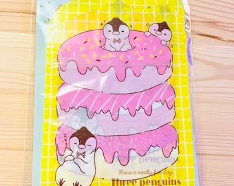Kawaii Penguin Donut Zipper Bags, Treat & Gift Bags (Set of 5)