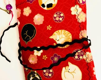 Ein japanisches Katzen Journal, handgemachtes Journal, Taschen Journal, Sommer Reise Journal, Japanisch Stoff Journal, kawaii Kätzchen Journal, Katze