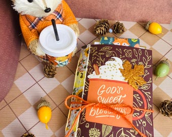 Handmade Autumn Junk Journal, Greeting Card journal, Tea-Dyed Paper journal, monthly, diary