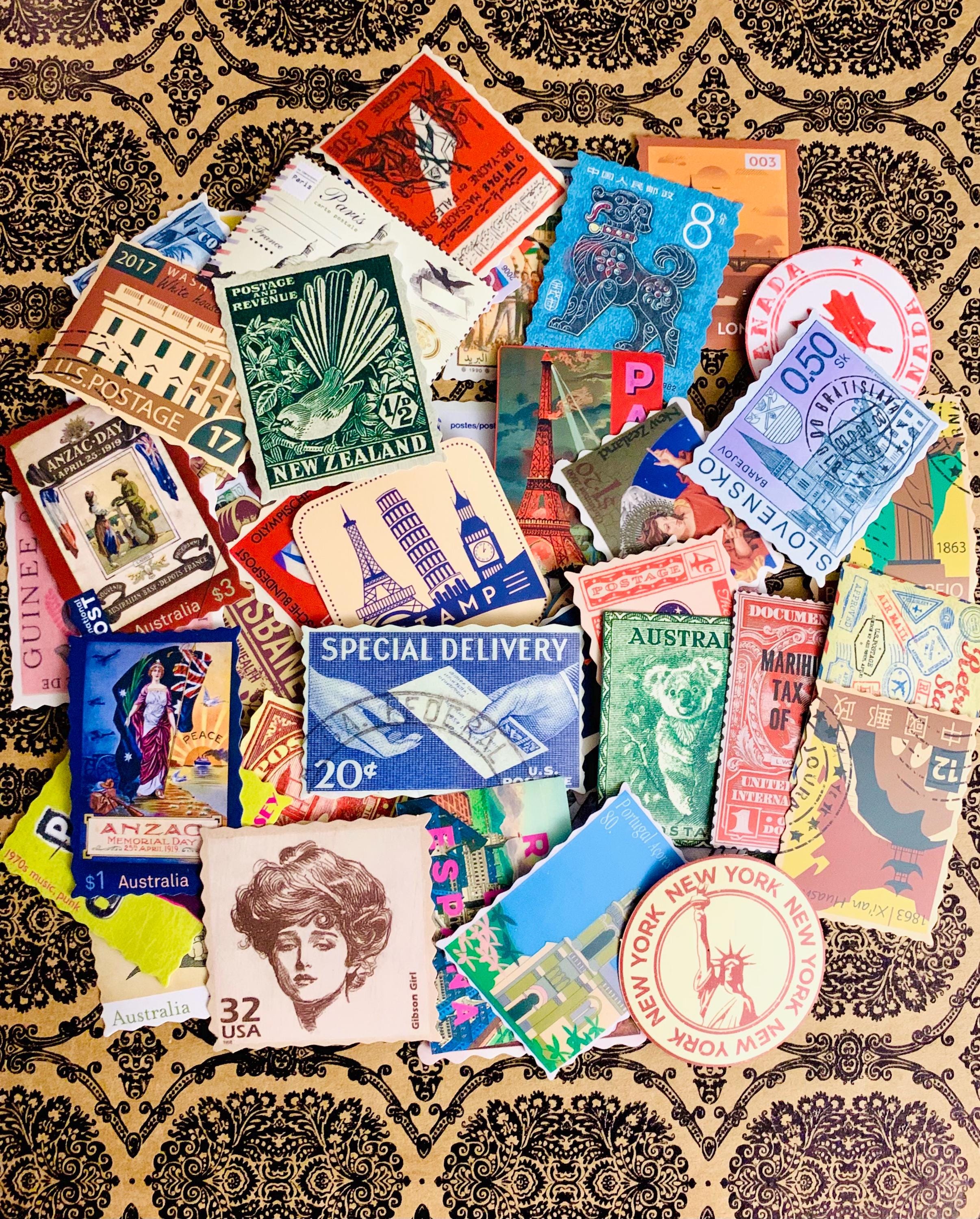 12 Retro Travel Stamp Stickers, International Post Stickers for ...