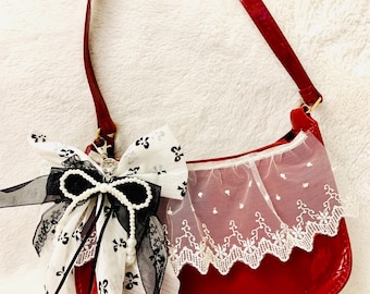 Romantische Spitzentasche, Spitzenhandtasche, süße rote Handtasche für Verabredung, niedliche Schleife mit Spitze
