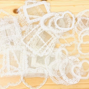 Set of 12 unique lace stickers, gorgeous white lace stickers, transparent lace stickers, junk journal supplies, scrapbook stickers, lace