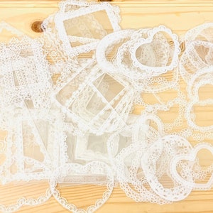 Set of 15 unique lace stickers, gorgeous white lace stickers, transparent lace stickers, junk journal supplies, scrapbook stickers, lace