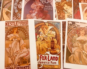 Art Nouveau Alphonse Mucha Postcards, Parisian Women Set of 4, vintage style postcards, women postcards