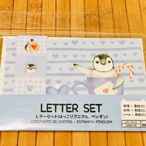 Juego de cartas con forma de mini pingüino, bonito juego de papelería con forma de pingüino, juego de cartas de invierno, correo feliz, correo postal de invierno, juego de cartas de Navidad, papel kawaii
