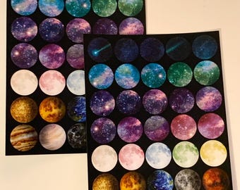 2 space sticker sheets , small planet stickers 15mm, galaxy sticker, cute small planets stickers, journaling stickers, bujo stickers