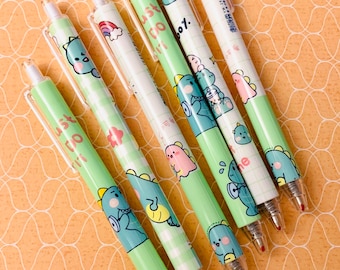 kawaii Dino pens, green dinosaur pens, cute dinosaur pens, cute dinosaur ballpoint pens, journaling pens, planner pens, writing pens, pens