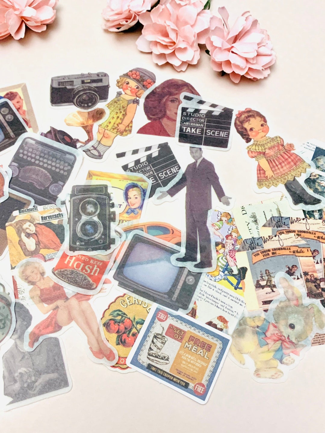 20 Pcs Retro Themed Stickers and Ephemera Assortment, Lot of 20 Unique ...